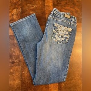 Y2K Earl Jean Barely Boot Bootcut Jeans 2 Embroidered Pockets Studded Low Rise